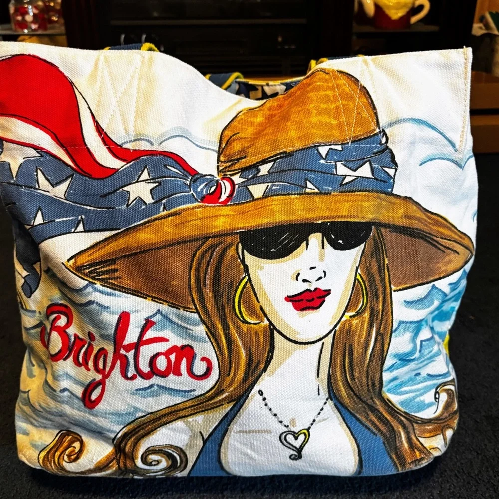 Brighton Canvas Tote Bag Chic Ahoy Nautical Theme Bag Shoulder Hand Painted - Picture 6 of 16